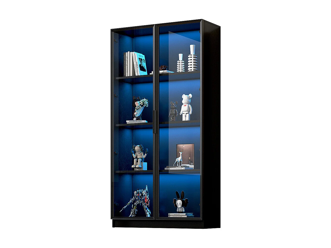 Vitrinekast 80x40x160 cm glas LED APP dubbele deur verwijderbare planken woonkamer