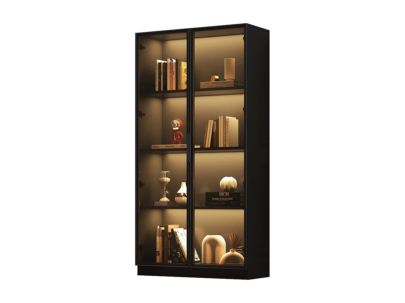 Vitrinekast 80x40x160 cm glas LED APP dubbele deur verwijderbare planken woonkamer