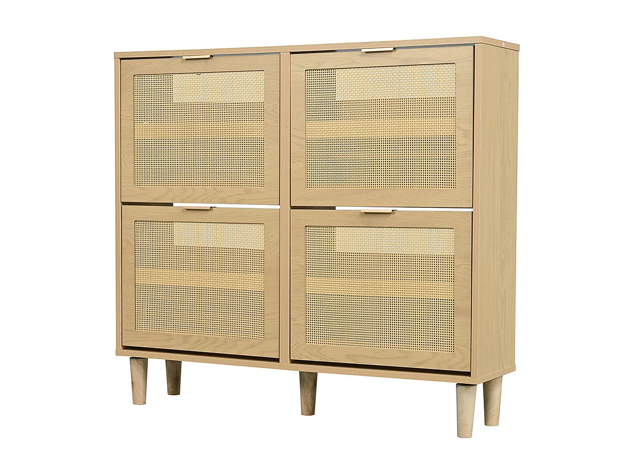 Meuble à chaussures 4 tiroirs rabattables naturel rotin poignées métal couloir chambre