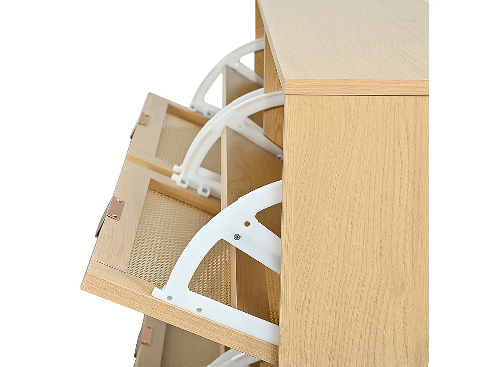 Meuble à chaussures 4 tiroirs rabattables naturel rotin poignées métal couloir chambre