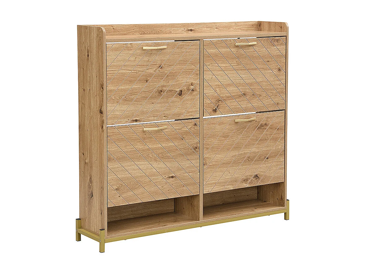 Meuble à chaussures moderne aspect bois 4 portes peu encombrant pour l'entrée le couloir ou le vestibule naturel