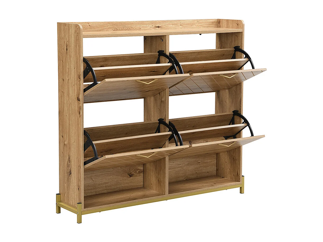 Meuble à chaussures moderne aspect bois 4 portes peu encombrant pour l'entrée le couloir ou le vestibule naturel