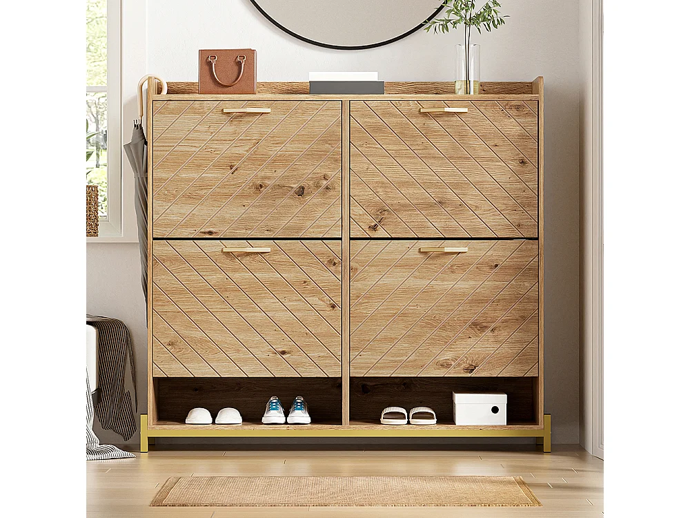 Meuble à chaussures moderne aspect bois 4 portes peu encombrant pour l'entrée le couloir ou le vestibule naturel