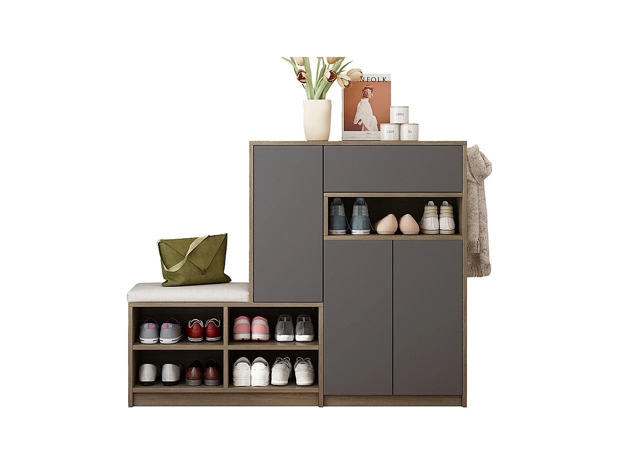 Meuble à chaussures gris banc rangement armoire à chaussures multifonctionnelle assise rembourrée étagères réglables couloir