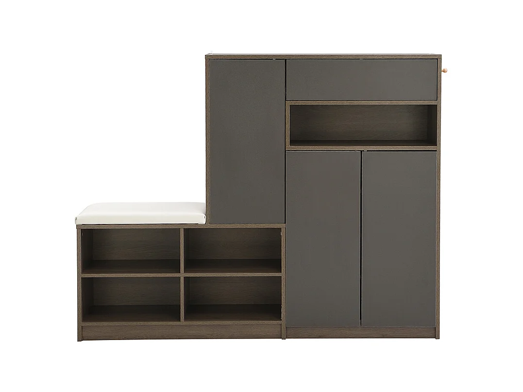 Meuble à chaussures gris banc rangement armoire à chaussures multifonctionnelle assise rembourrée étagères réglables couloir