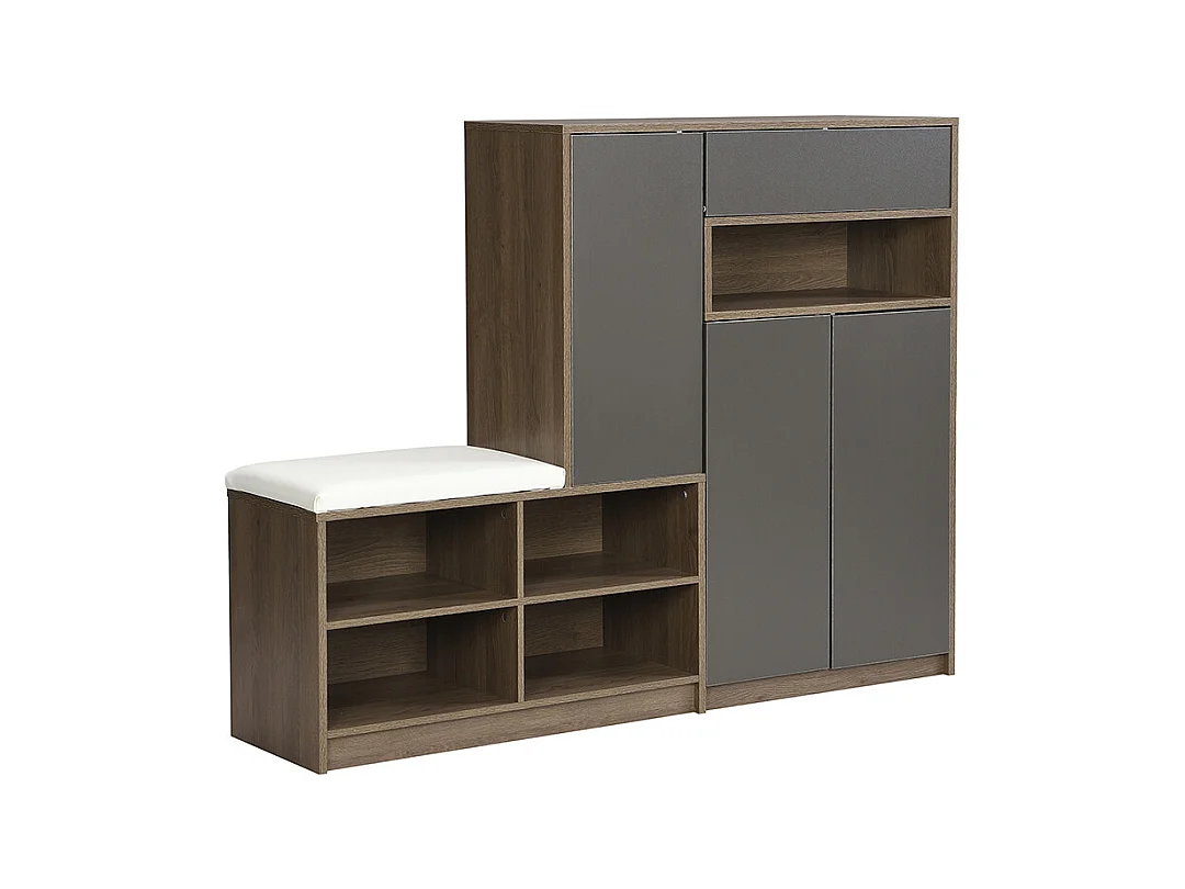 Meuble à chaussures gris banc rangement armoire à chaussures multifonctionnelle assise rembourrée étagères réglables couloir