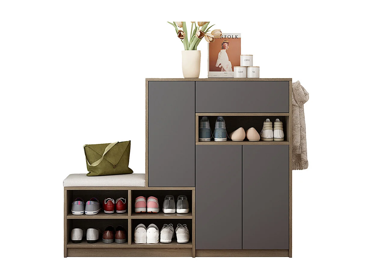 Meuble à chaussures gris banc rangement armoire à chaussures multifonctionnelle assise rembourrée étagères réglables couloir