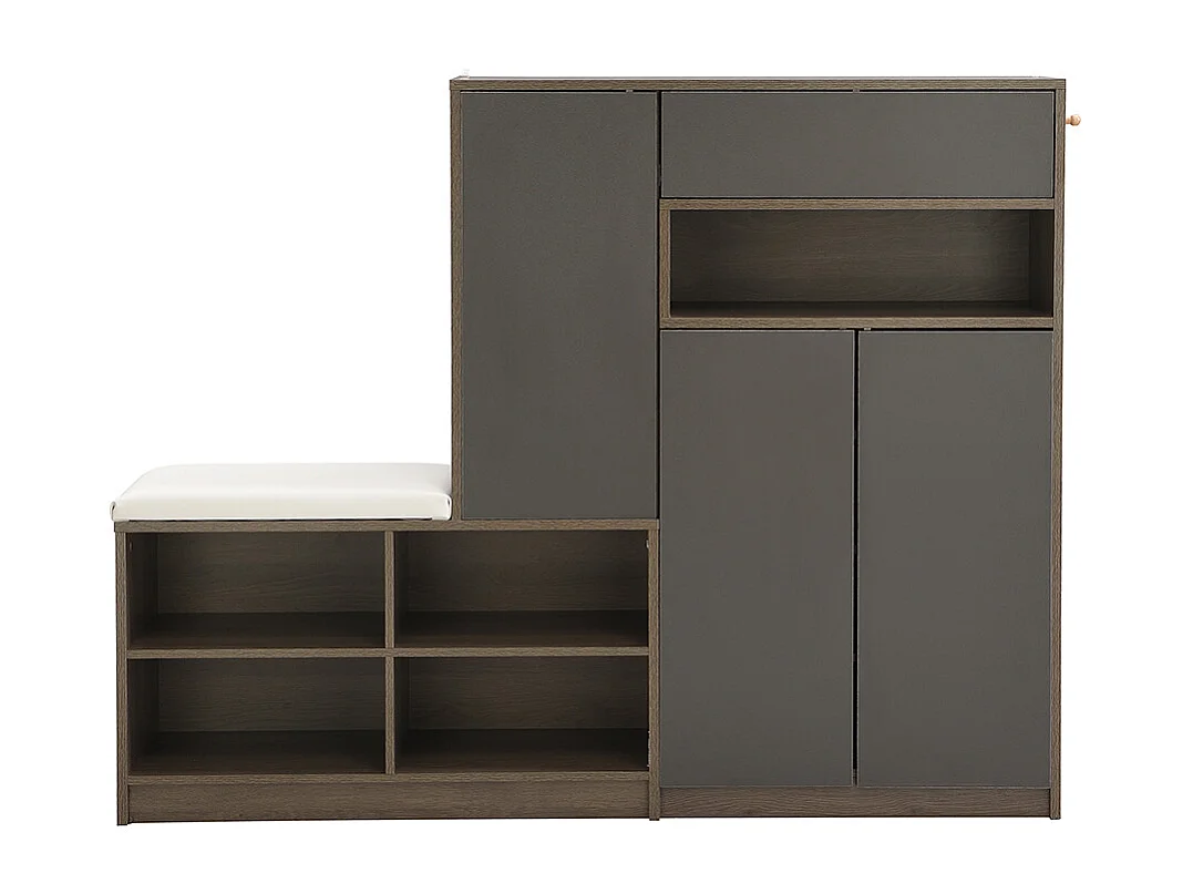 Meuble à chaussures gris banc rangement armoire à chaussures multifonctionnelle assise rembourrée étagères réglables couloir