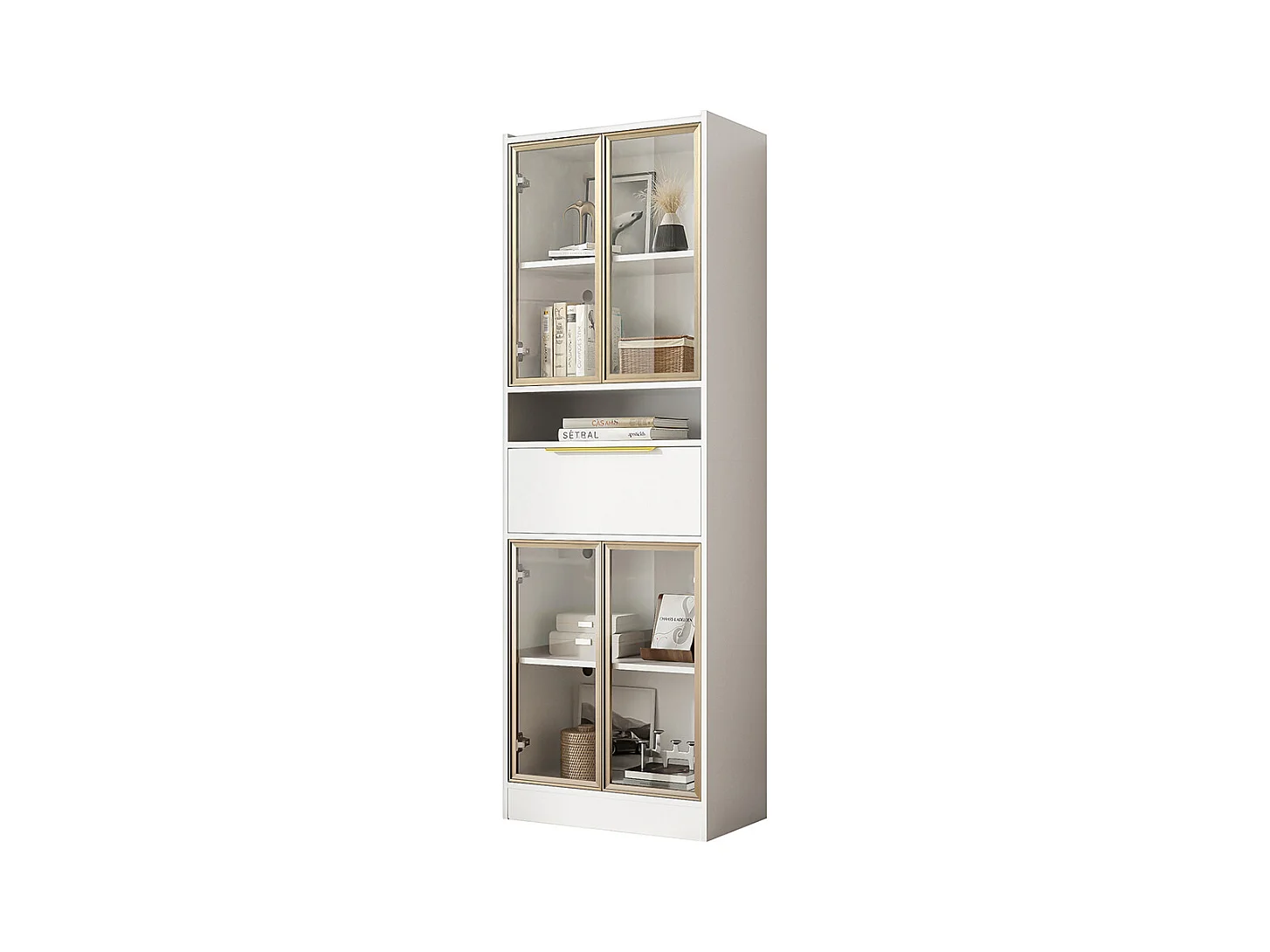 Vitrine moderne blanc avec LED 16 couleurs et bluetooth avec façade en verre et tiroir espace de rangement et éclairage MDF et verre de sécurité