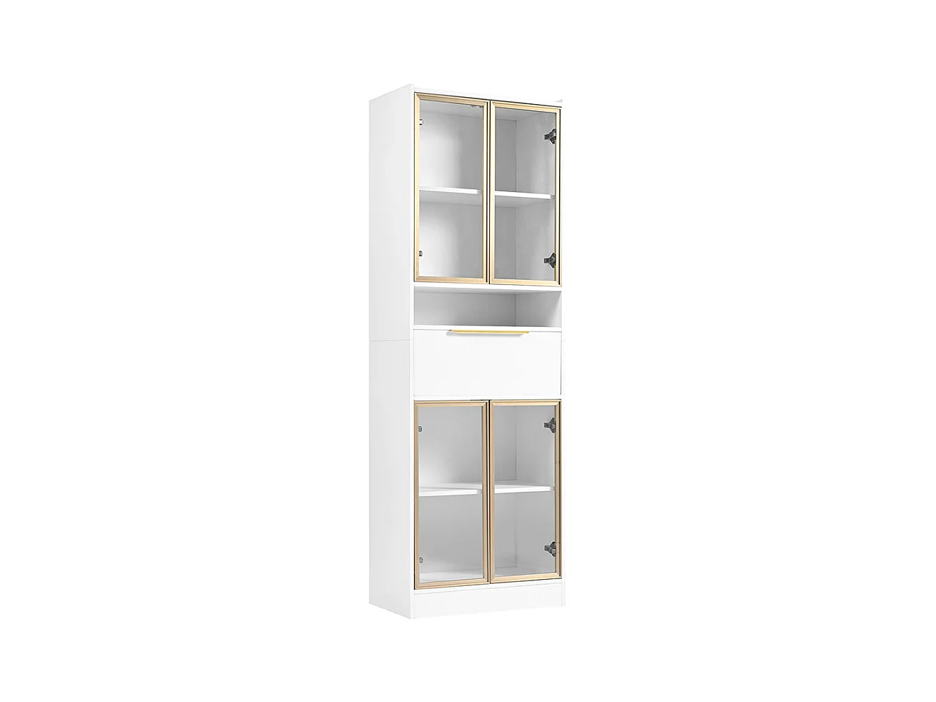 Vitrine moderne blanc avec LED 16 couleurs et bluetooth avec façade en verre et tiroir espace de rangement et éclairage MDF et verre de sécurité