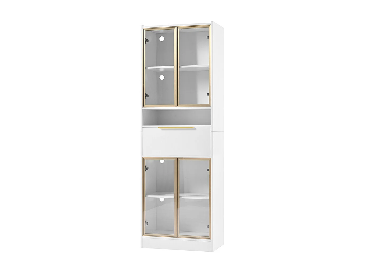 Vitrine moderne blanc avec LED 16 couleurs et bluetooth avec façade en verre et tiroir espace de rangement et éclairage MDF et verre de sécurité