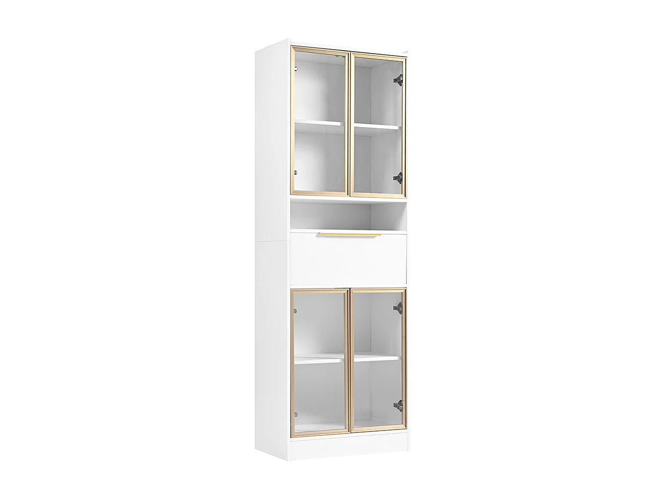 Vitrine moderne blanc avec LED 16 couleurs et bluetooth avec façade en verre et tiroir espace de rangement et éclairage MDF et verre de sécurité