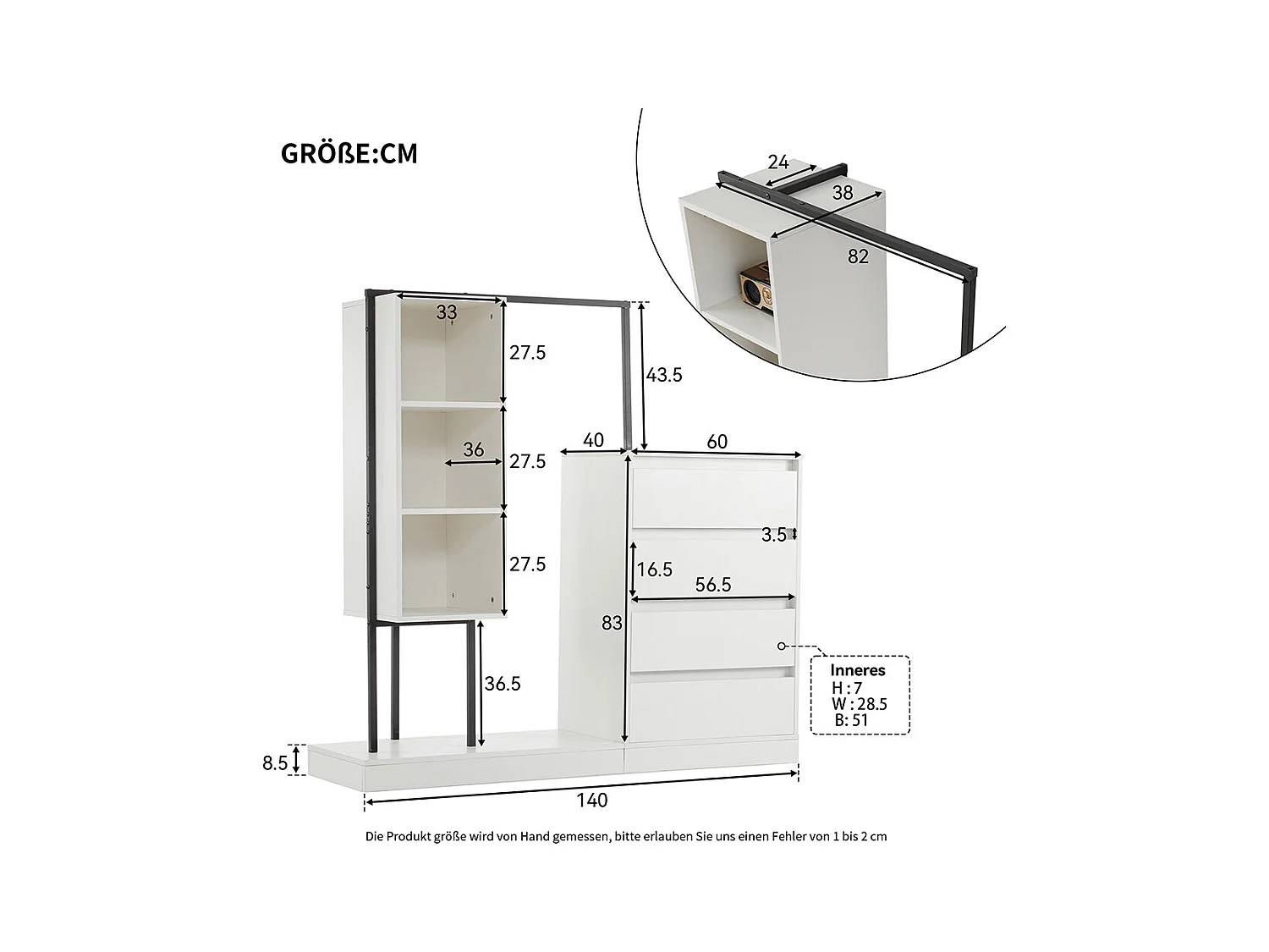 Commode blanc armoire buffet tringle à vêtements