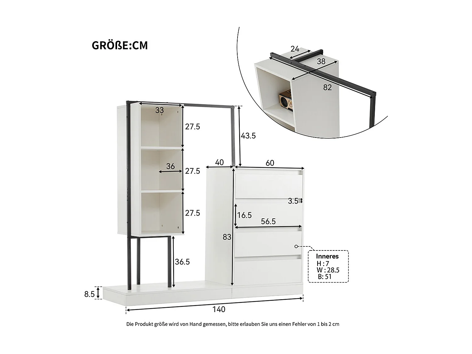 Commode blanc armoire buffet tringle à vêtements