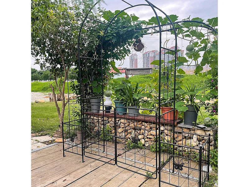 Arche jardin treillis plantes grimpantes avec portail arche métal durable extérieur mariage cérémonie fête plantes roses grimpantes pelouse cour noir
