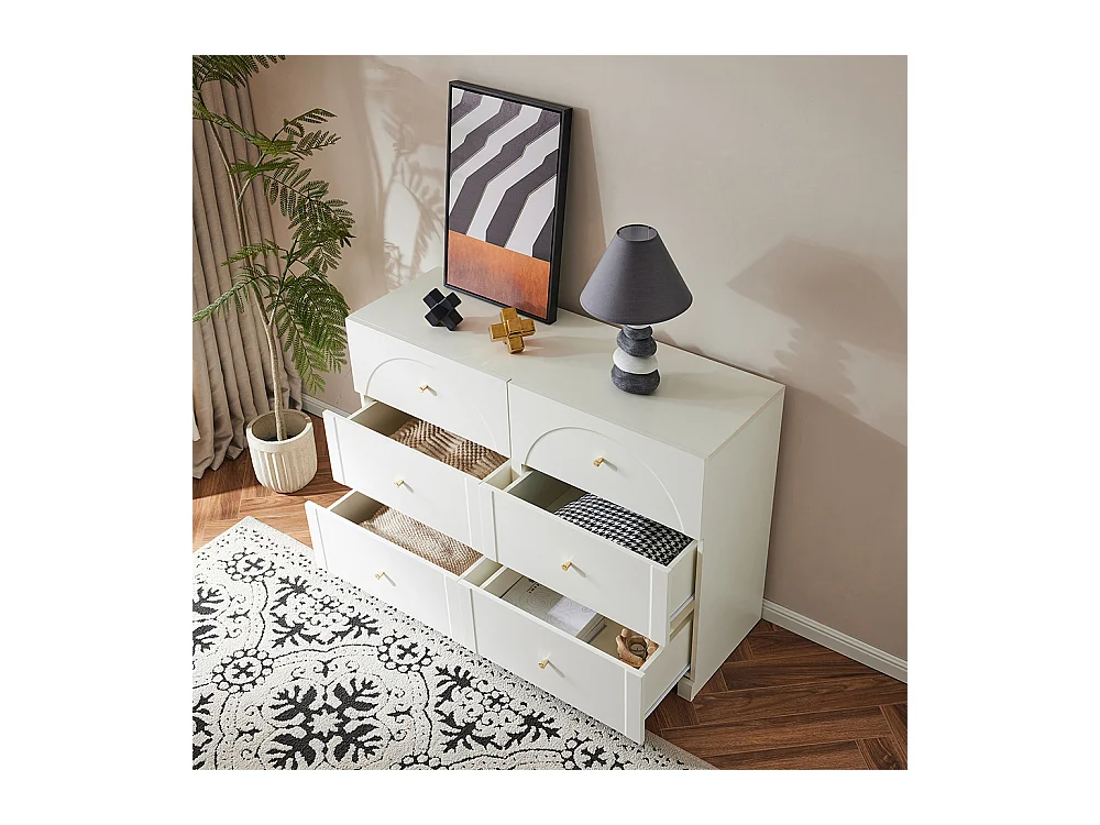 Commode buffet blanc 6 tiroirs salon chambre