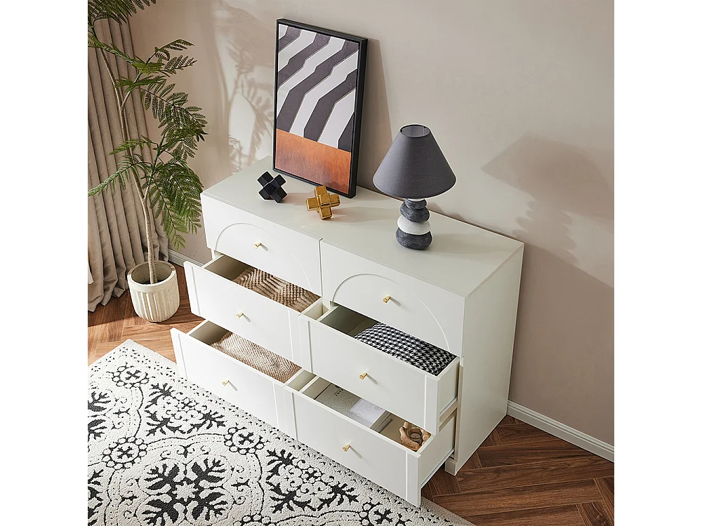 Commode buffet blanc 6 tiroirs salon chambre
