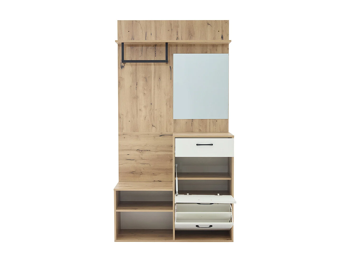 Garderobekast 100x38x190 cm wit spiegel bank schoenenlade opbergkasten