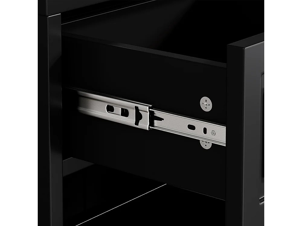 Meuble à chaussures noir tiroirs portes moderne étagères réglables poignées dorées rabattable