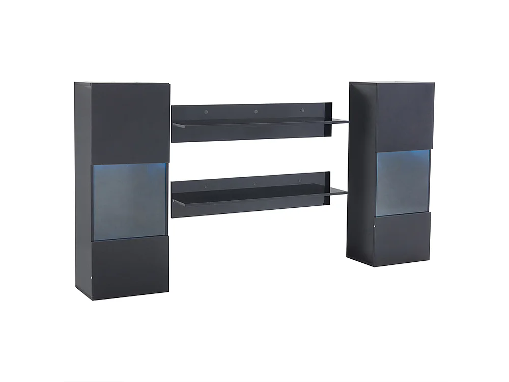 Étagère murale 4 pièces noir LED portes verre trempé application éclairage intelligent