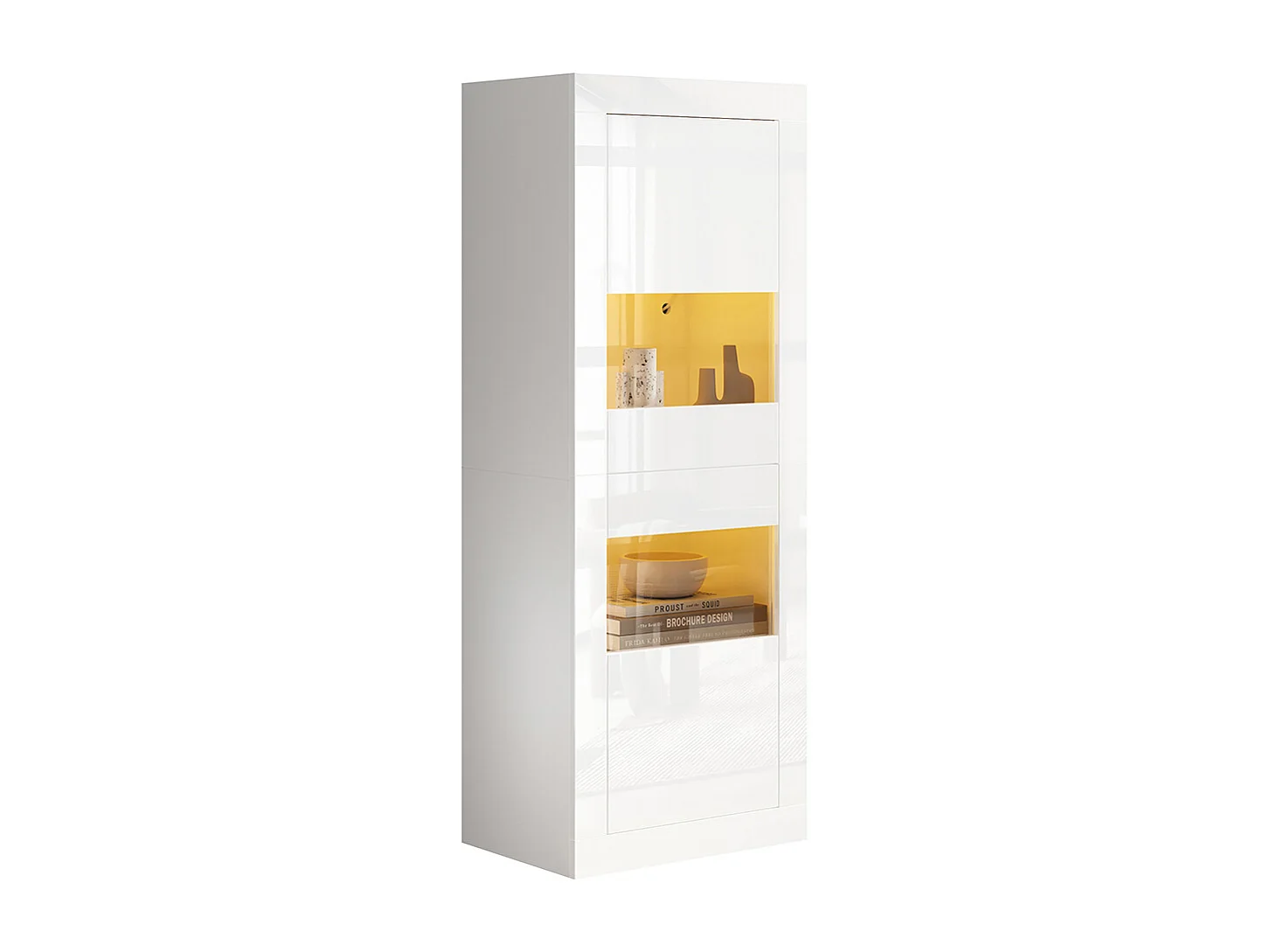 Vitrine 61x42x162 cm blanc brillant LED tablette verre armoire haute