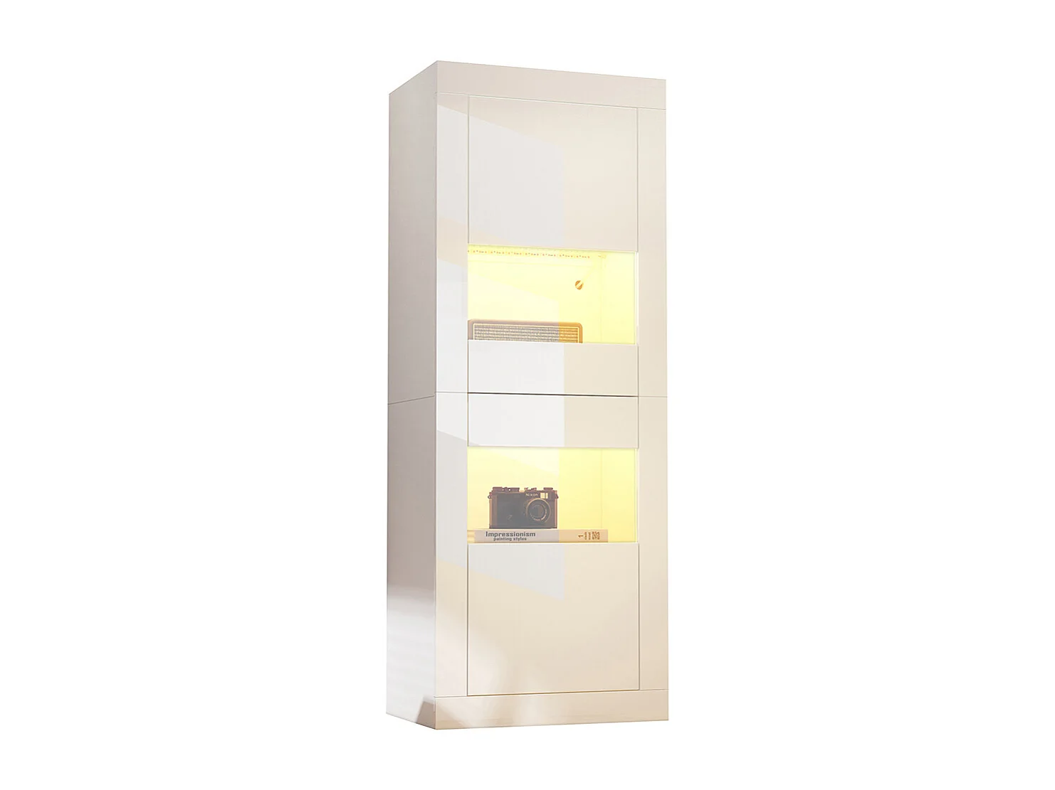 Vitrine 61x42x162 cm blanc brillant LED tablette verre armoire haute