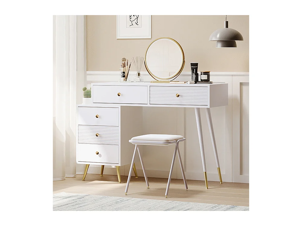 Coiffeuse blanc éclairage LED miroir armoire latérale réglable design extensible sans tabouret