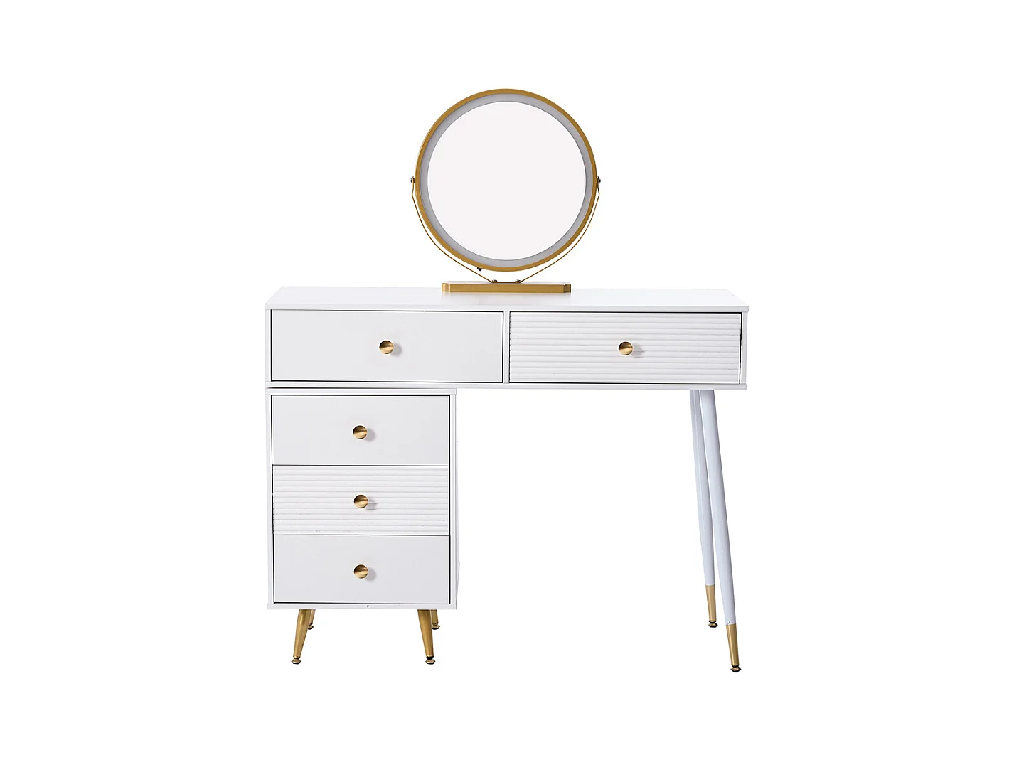 Coiffeuse blanc éclairage LED miroir armoire latérale réglable design extensible sans tabouret