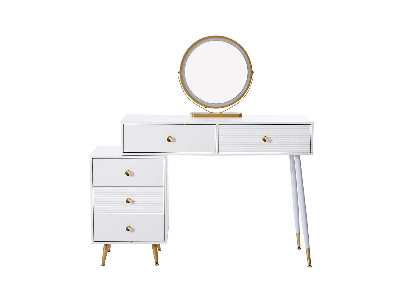 Coiffeuse blanc éclairage LED miroir armoire latérale réglable design extensible sans tabouret