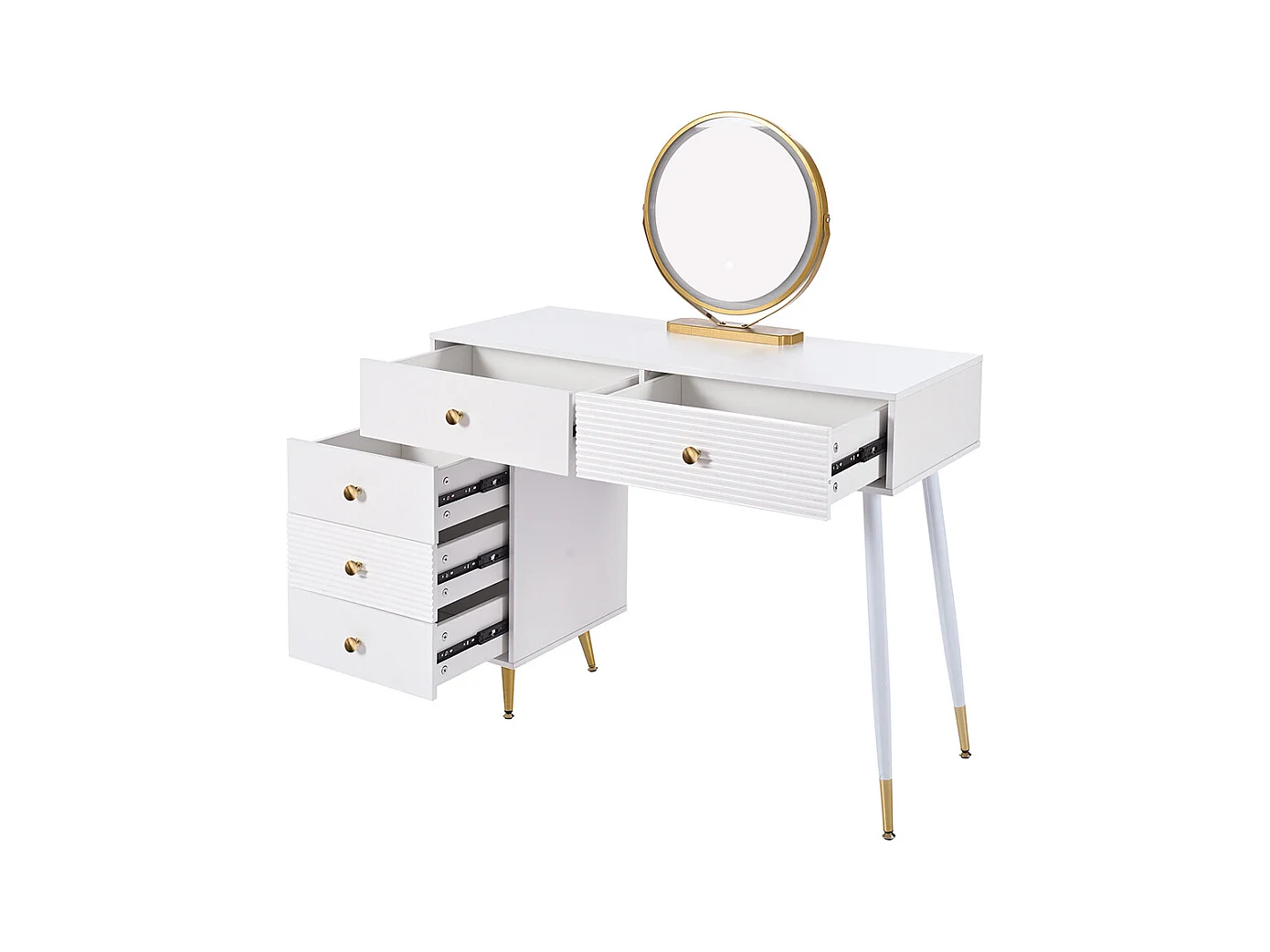 Coiffeuse blanc éclairage LED miroir armoire latérale réglable design extensible sans tabouret