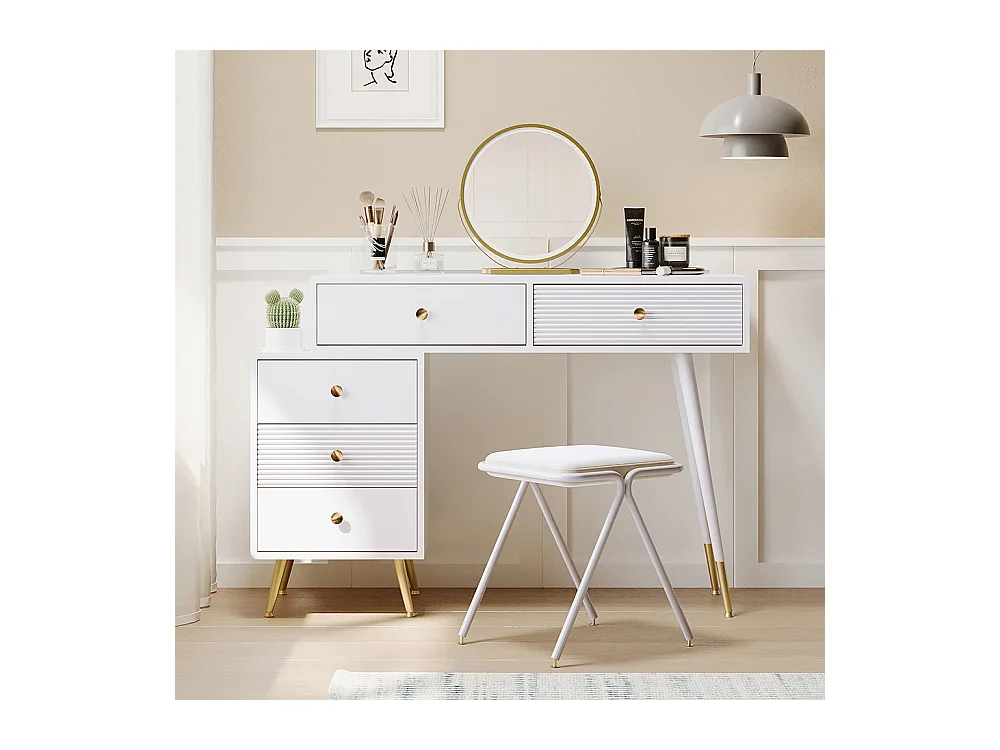 Coiffeuse blanc éclairage LED miroir armoire latérale réglable design extensible sans tabouret