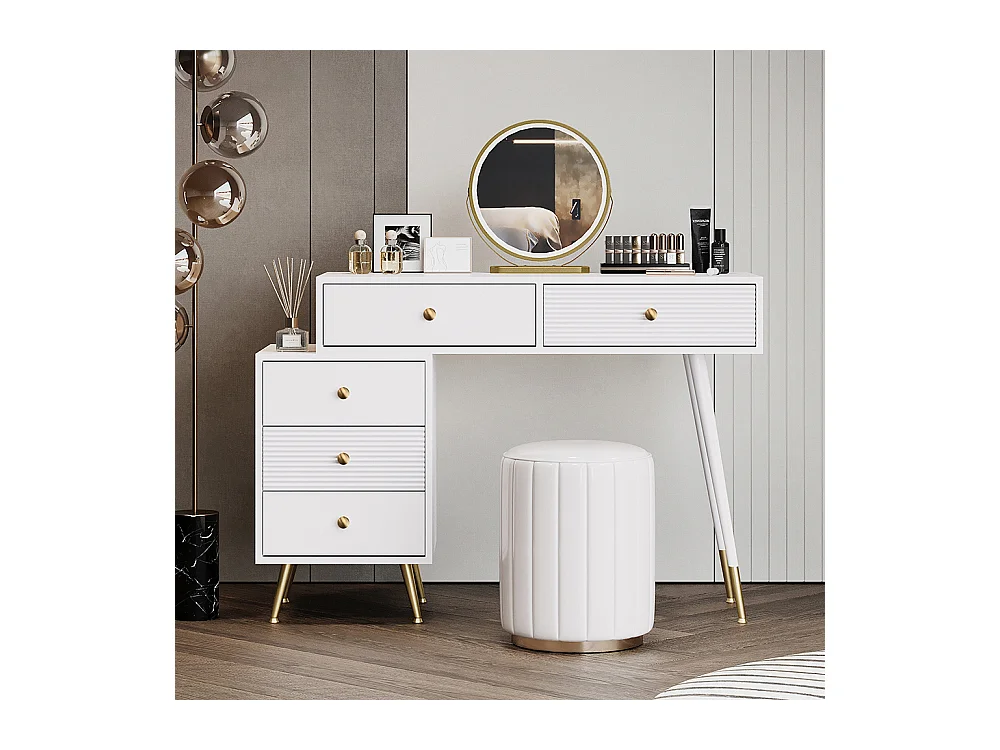 Coiffeuse blanc éclairage LED miroir armoire latérale réglable design extensible sans tabouret