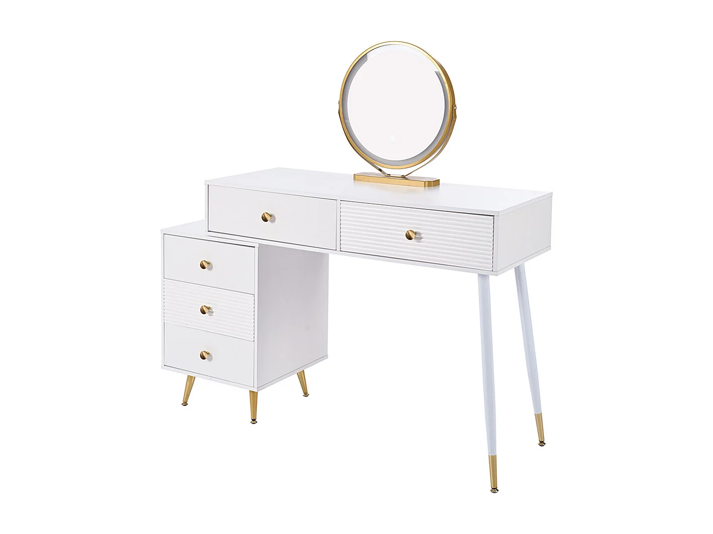 Coiffeuse blanc éclairage LED miroir armoire latérale réglable design extensible sans tabouret