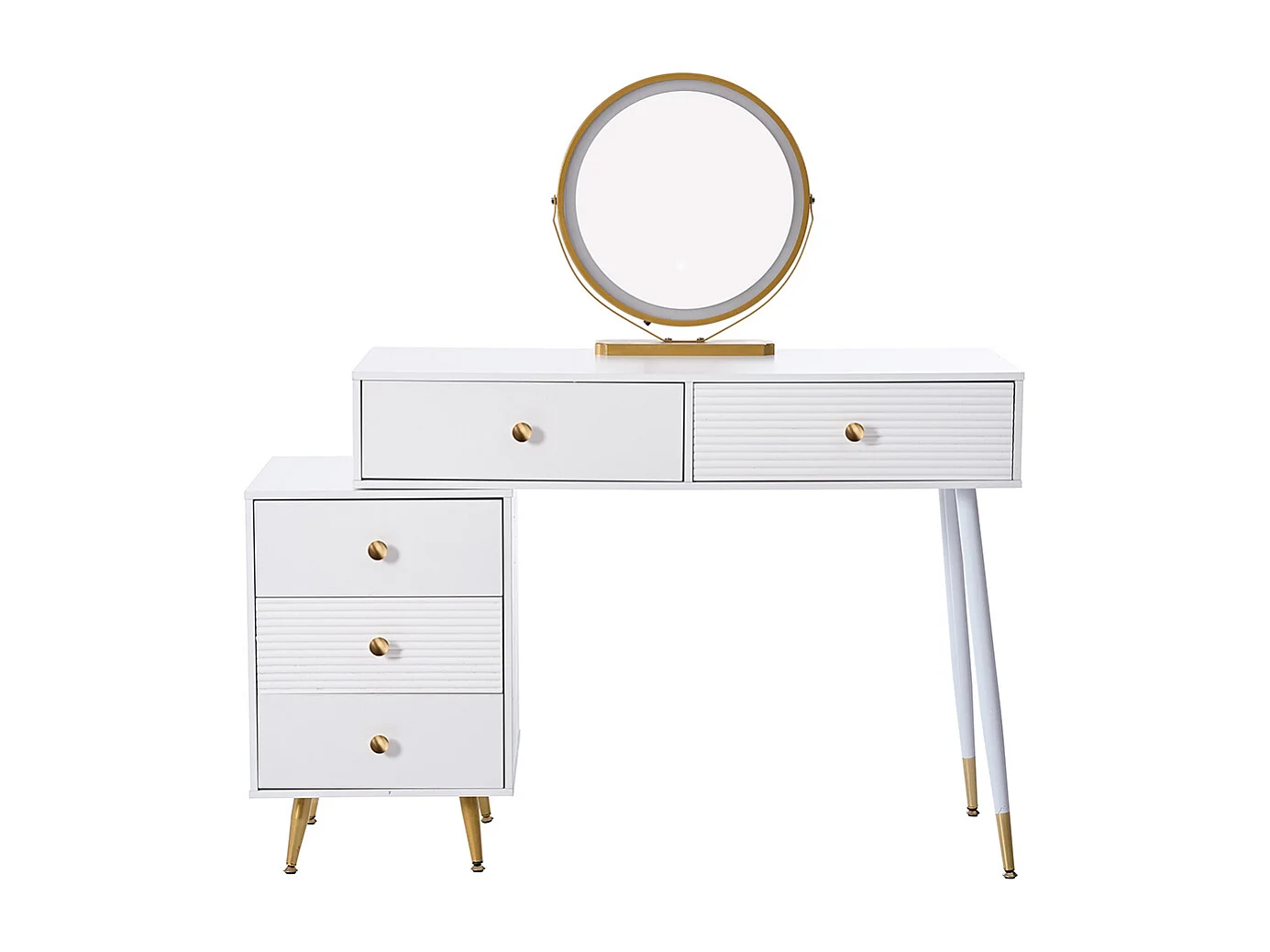 Coiffeuse blanc éclairage LED miroir armoire latérale réglable design extensible sans tabouret