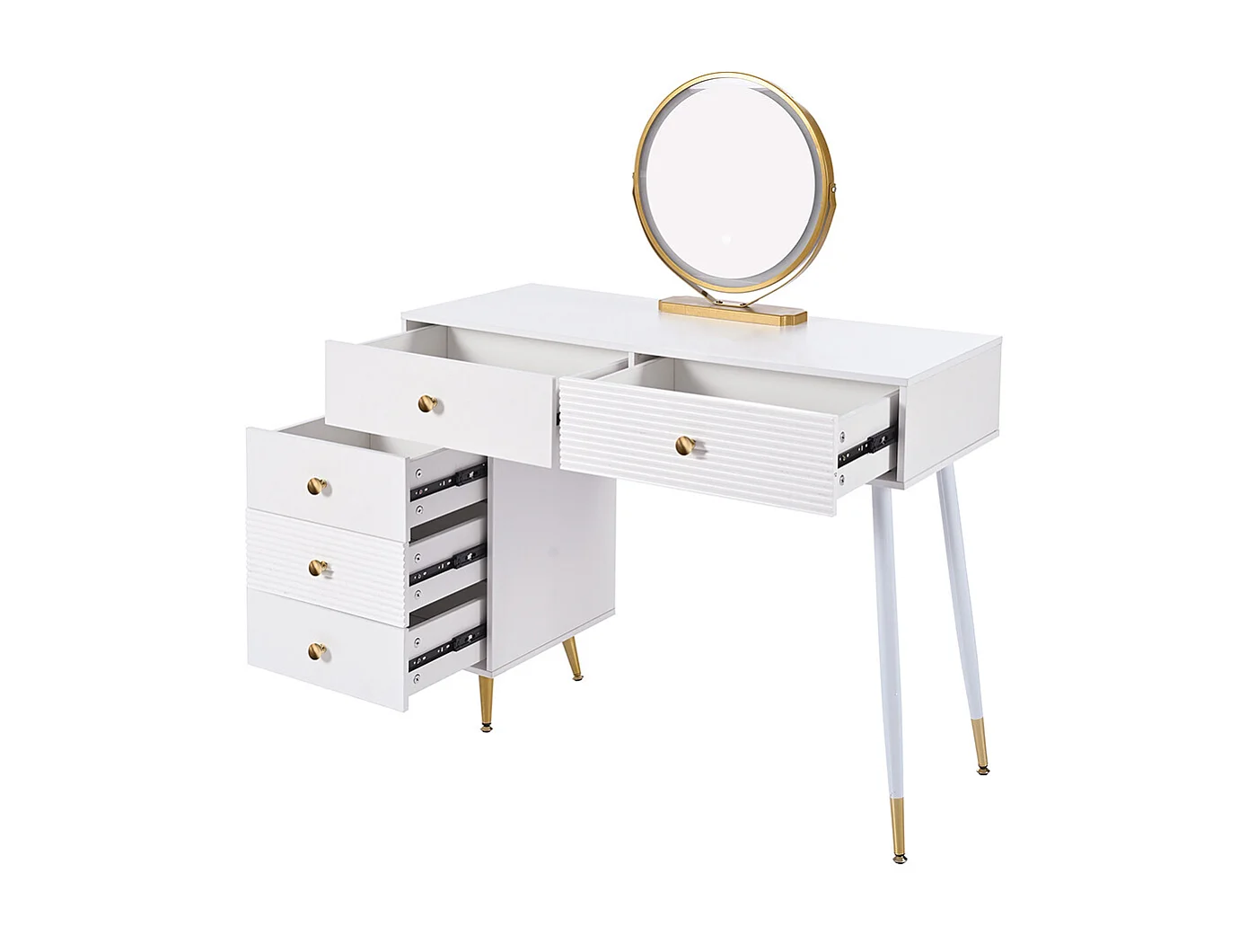 Coiffeuse blanc éclairage LED miroir armoire latérale réglable design extensible sans tabouret