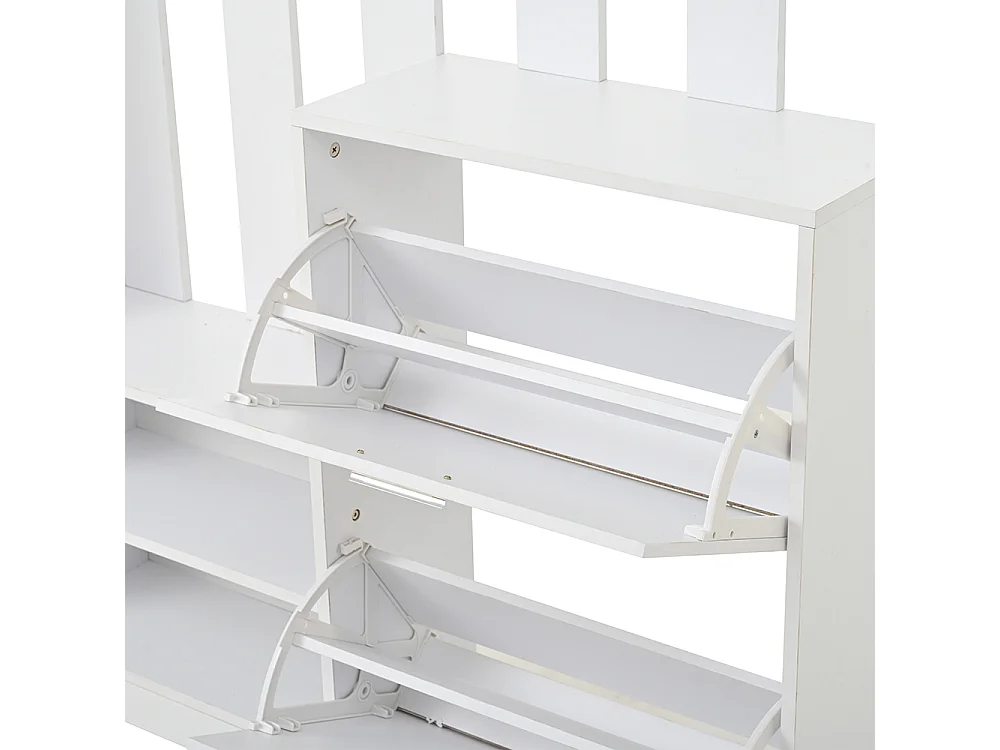 Garderobekast 135x25x180 cm wit spiegel schoenenkasten klapdeuren gang