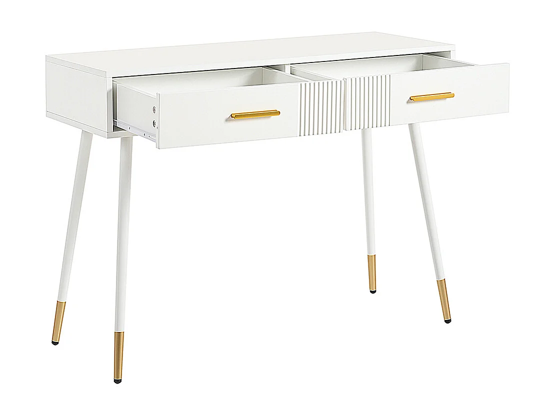 Coiffeuse blanc 2 tiroirs pieds métal sans miroir