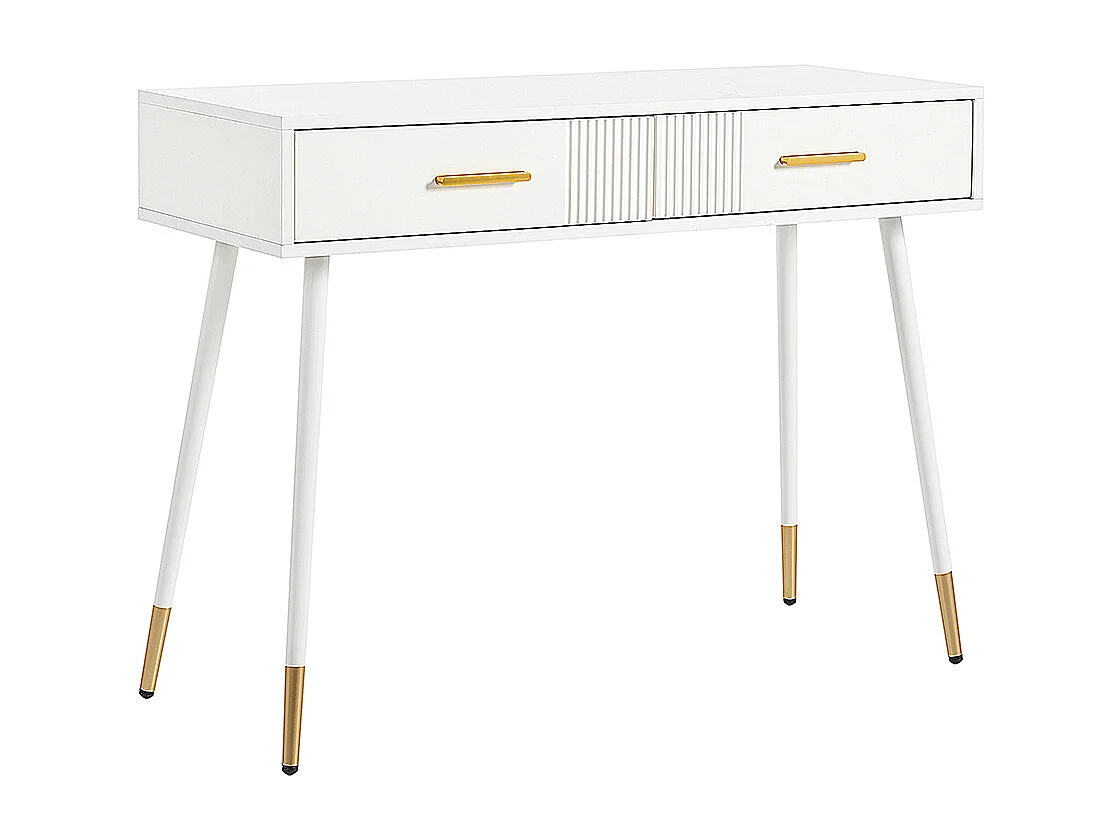 Coiffeuse blanc 2 tiroirs pieds métal sans miroir