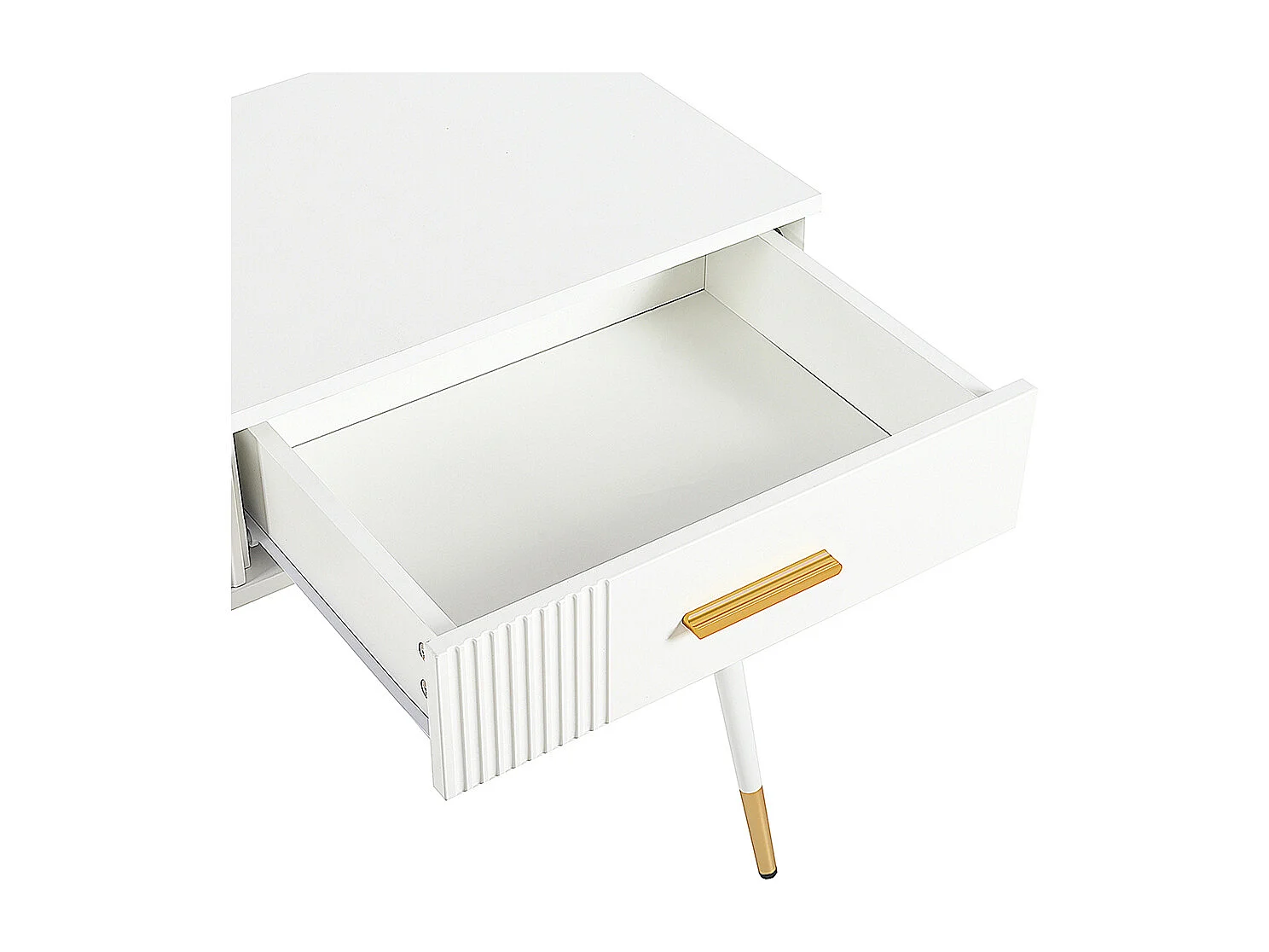 Coiffeuse blanc 2 tiroirs pieds métal sans miroir