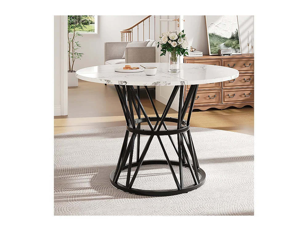 Ensemble table à manger 5 pièces 4 chaises moderne table ronde 100cm pieds noir plateau marbré chaises velours gris