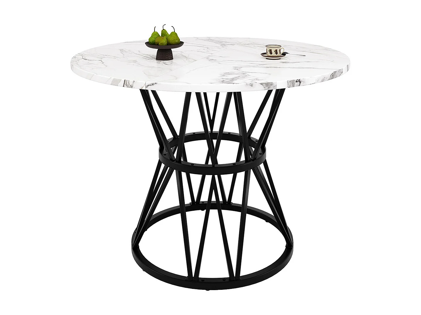 Ensemble table à manger 5 pièces 4 chaises moderne table ronde 100cm pieds noir plateau marbré chaises velours gris