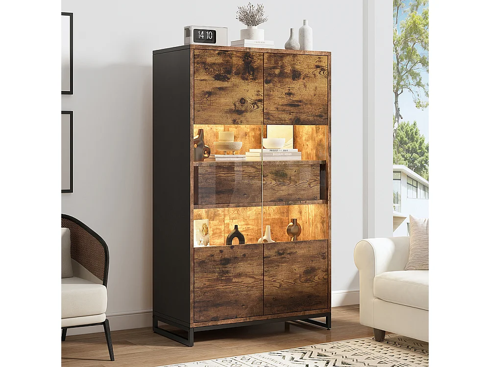 Vitrine 80x40x138 cm LED noir tiroirs cache acrylique buffet armoire à vin bibliothèque