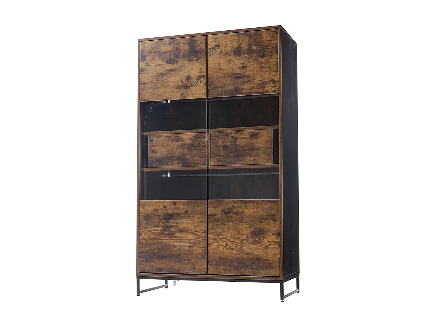 Vitrine 80x40x138 cm LED noir tiroirs cache acrylique buffet armoire à vin bibliothèque