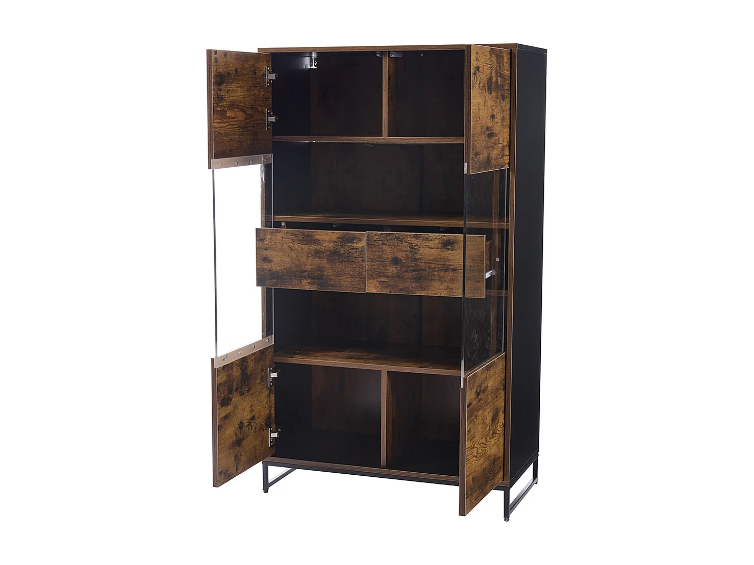 Vitrine 80x40x138 cm LED noir tiroirs cache acrylique buffet armoire à vin bibliothèque