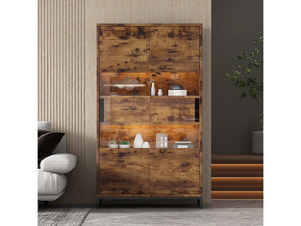 Vitrine 80x40x138 cm LED noir tiroirs cache acrylique buffet armoire à vin bibliothèque