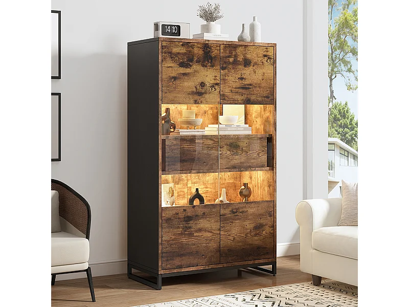 Vitrine 80x40x138 cm LED noir tiroirs cache acrylique buffet armoire à vin bibliothèque