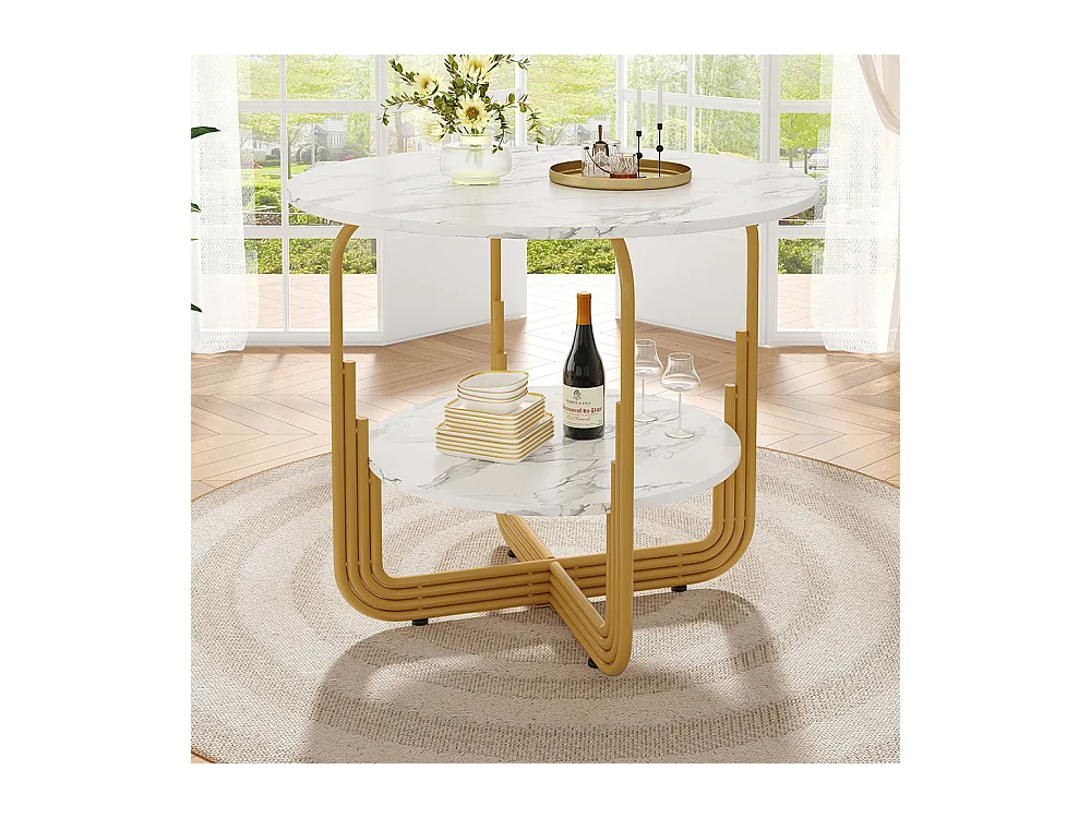 Ensemble table à manger 5 pièces 4 chaises moderne table ronde 80cm pieds dorés plateau marbré chaises gris