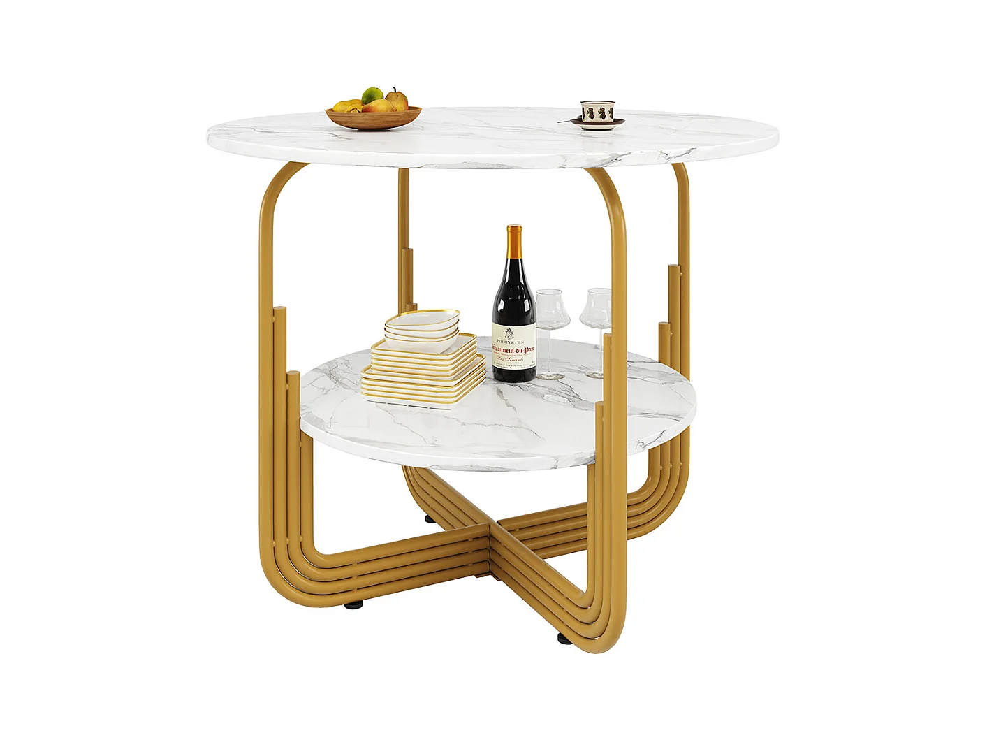 Ensemble table à manger 5 pièces 4 chaises moderne table ronde 80cm pieds dorés plateau marbré chaises gris