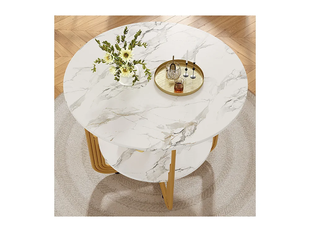 Ensemble table à manger 5 pièces 4 chaises moderne table ronde 80cm pieds dorés plateau marbré chaises gris