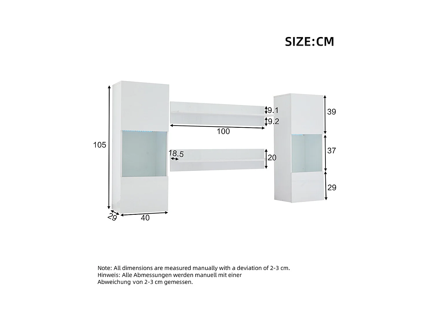 Étagère murale 4 pièces blanc LED portes verre trempé application éclairage intelligent
